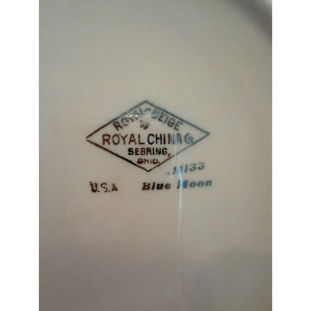 Vintage Royal China Royal-Beige Blue Moon 4M133 Silver Trim Scalloped Square Pla